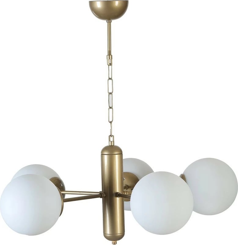 Llambë tavani Opviq Bankok, 5 drita, ngjyrë e bardhë dhe ari, xham