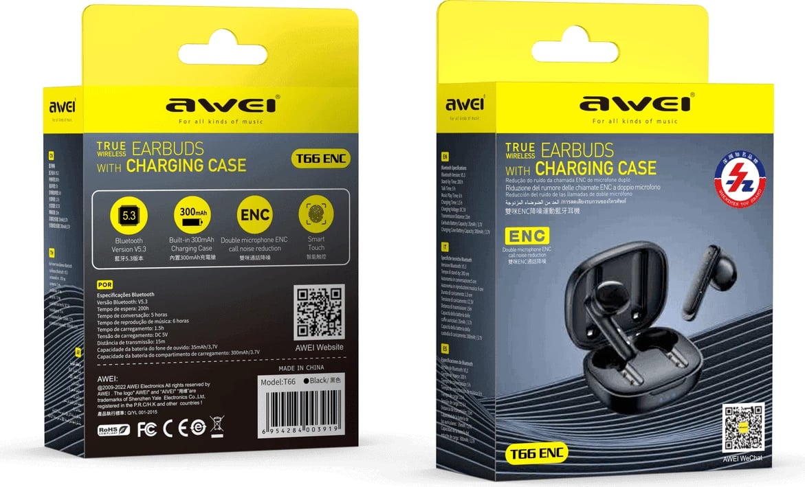 Kufje Me Bluetooth AWEI T66 ENC (Zezë)