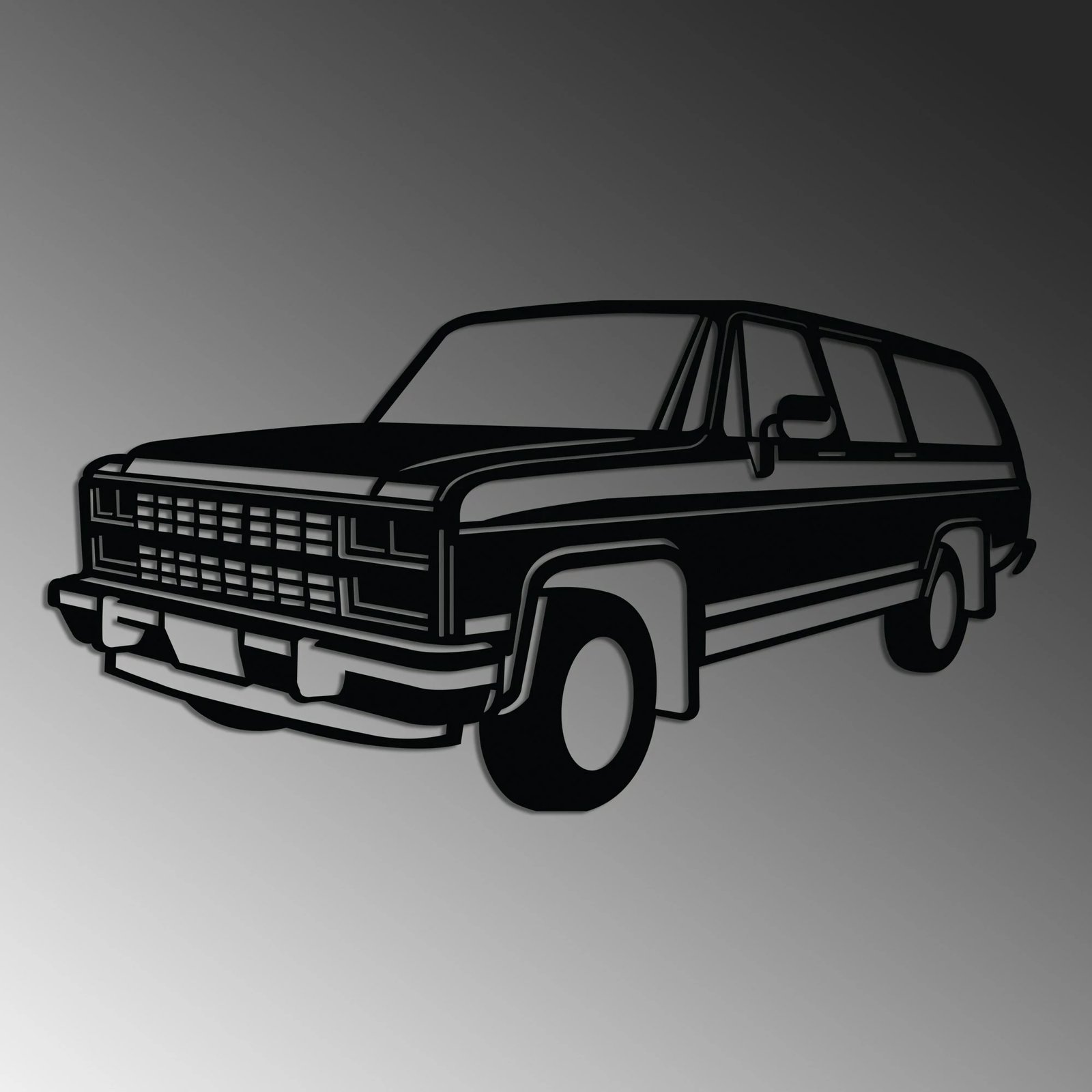 Aksesor dekorativ metalik për mur, Wallity, Chevrolet Suburban, ngjyrë e zezë, 60x32cm