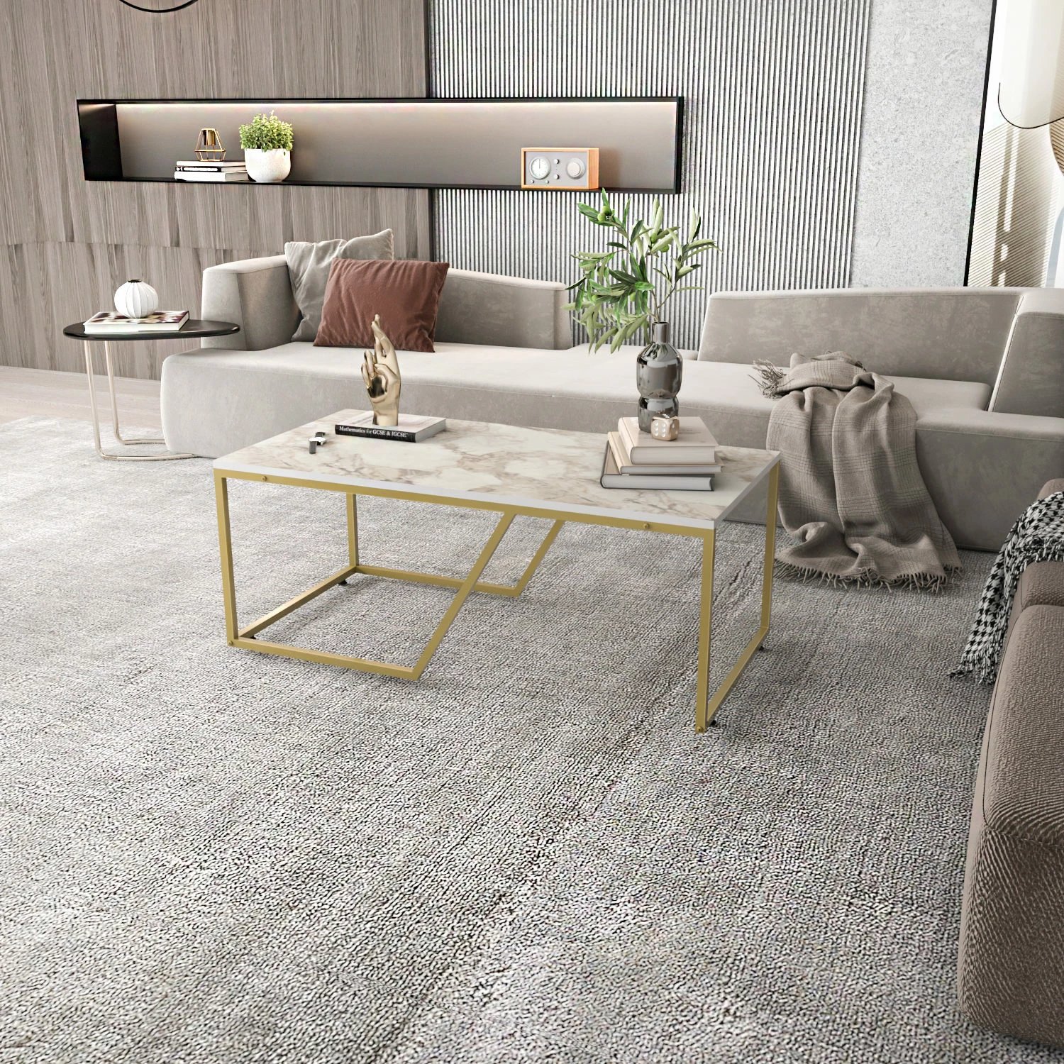 Tavolinë kafeje Hanah Home Wendy, e bardhë, ari