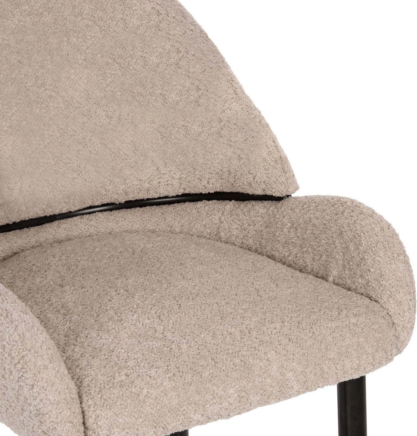 Karrige për bar, lartësi mesatare, FH8586.02, pëlhurë boucle ecru, këmbë metalike të zeza, 55x62x105H cm., set prej 2 copë