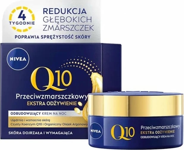 Krem nate anti-rrudhë për femra Nivea Q10 Extra Nourishing, 50ml Krem nate anti-rrudhë për femra Nivea Q10 Extra Nourishing, 50ml