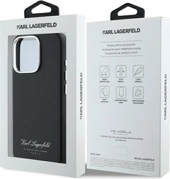 Mbështjellës Karl Lagerfeld Hotel RSG për iPhone 16 Pro Max, i zi