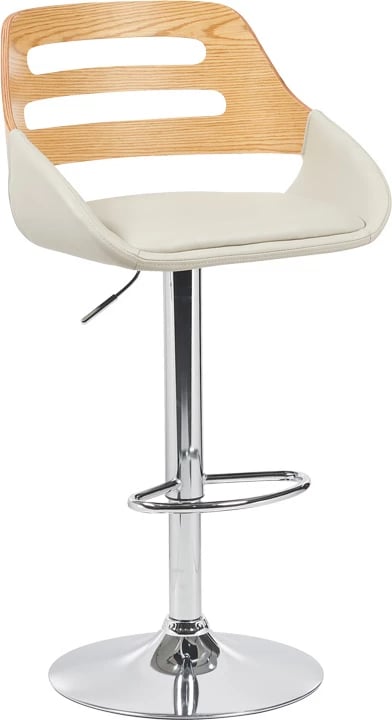 Karrige për bar Fern, palosëse, lëkurë PU bezhë, dru gri, metal krom, 50x48.5x89-110.5cm