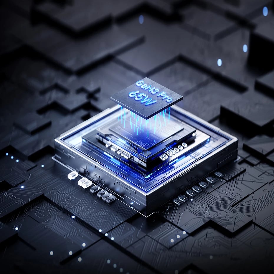 Karikues i shpejtë Baseus GaN3 Pro 65W, 2x USB Type-C, 2x USB, me kabllo USB-C 1m, Zi