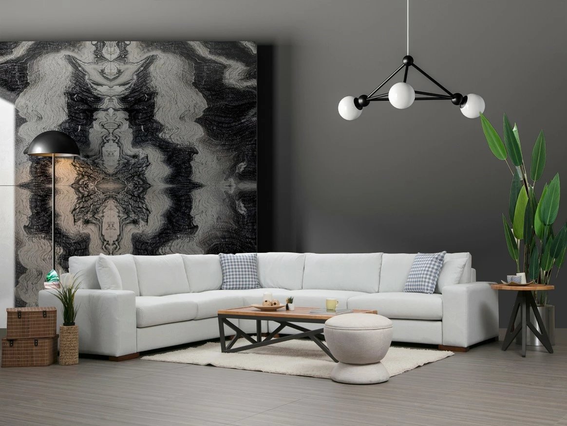 Këndare Atelier del Sofa, Loop 22, ngjyrë bezhë, këmbë druri arre, 282x322cm