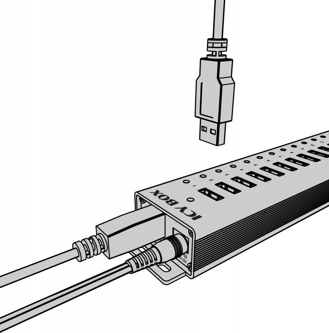 USB HUB IcyBox IB-HUB1717-U3, 16+1 porta, USB 3.2 Gen 1, 96W, Zi
