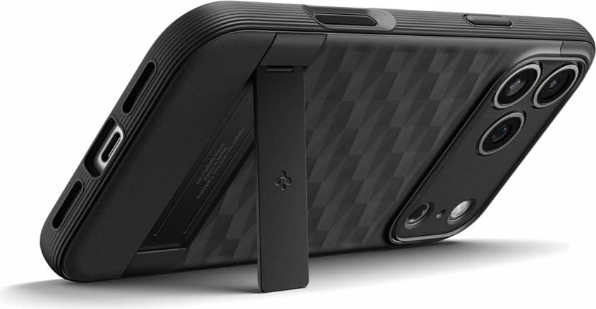 Mbështjellës Spigen Parallax S me MagSafe për iPhone 17 Pro, TPU me këmbë mbajtëse, e zezë mat