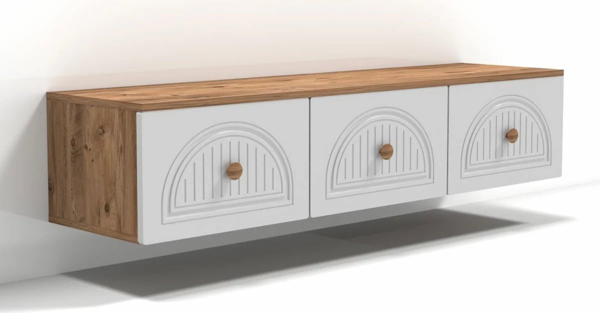 Komodë TV Skye Decor, Modena 135, ngjyrë Atlantic Pine dhe e bardhë