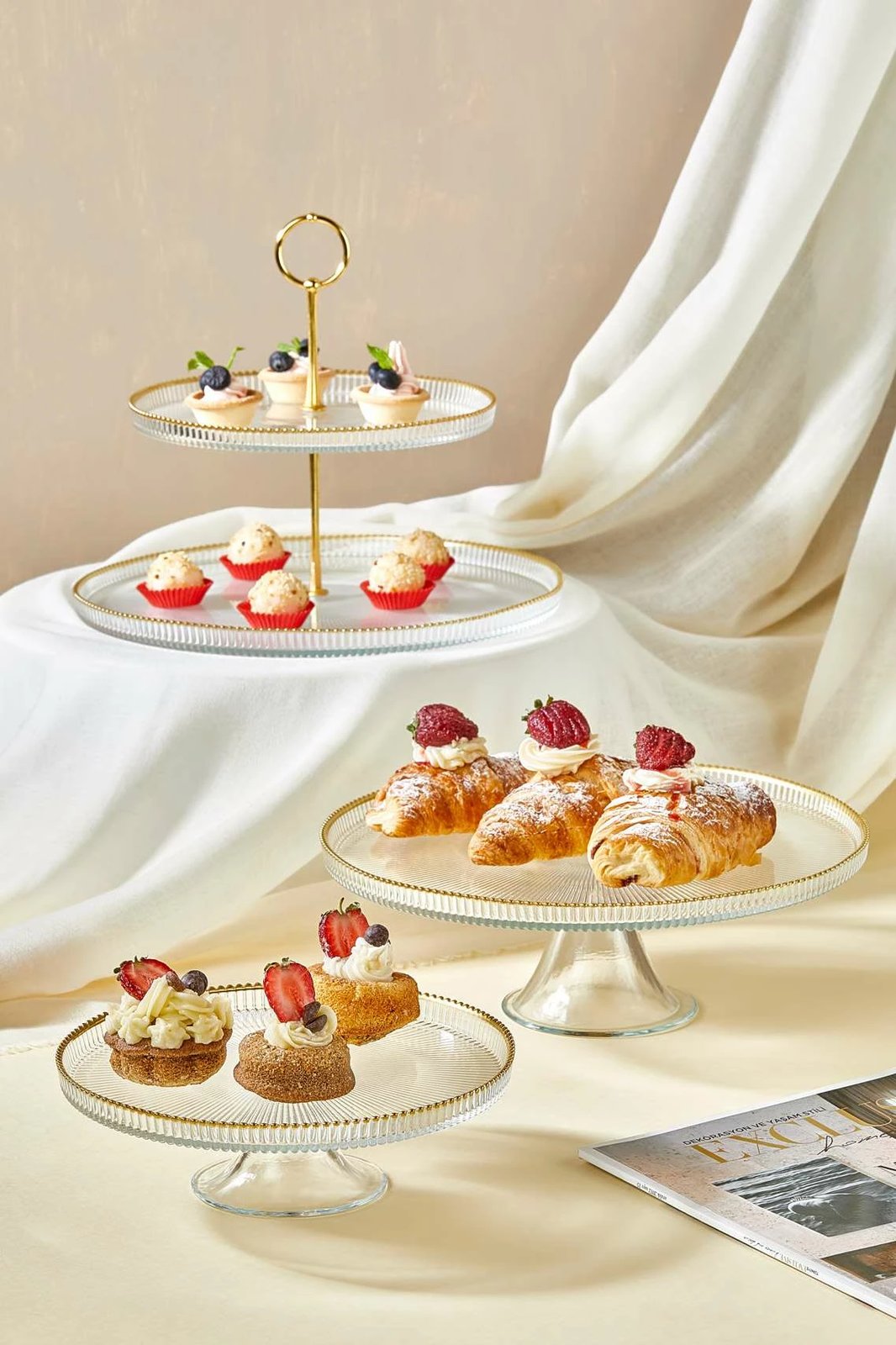 Set për prezantim ushqimi Hermia, Paris, xham transparent, 3 pjesë