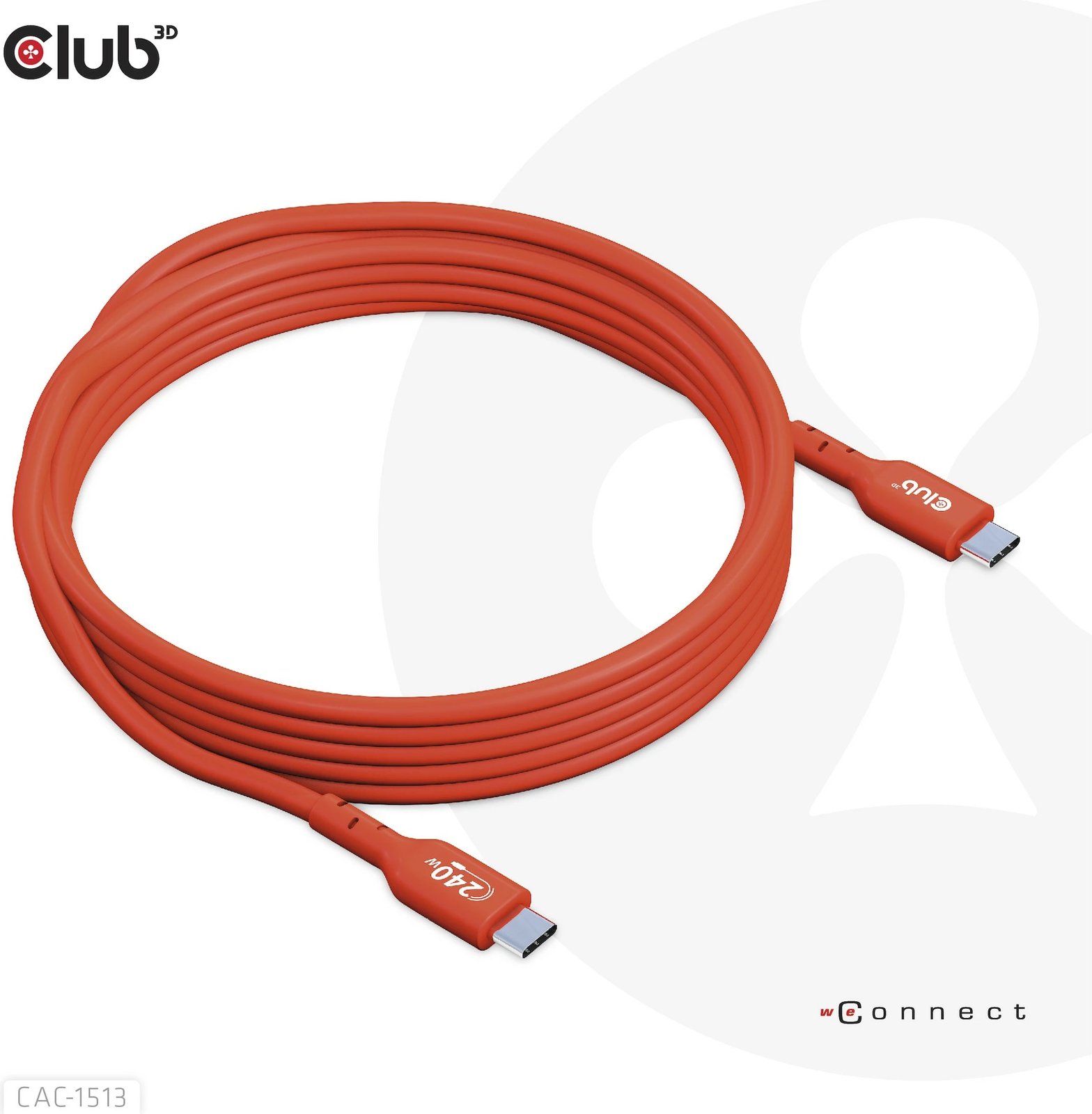 Kabllo USB-C Club3D CAC-1513, 3m, 240W, 480Mb/s, kuqe