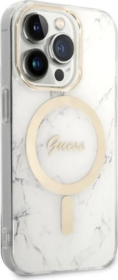 Mbështjellës Guess Marble me MagSafe dhe karikues wireless, për iPhone 14 Pro 6.1", Bardhë