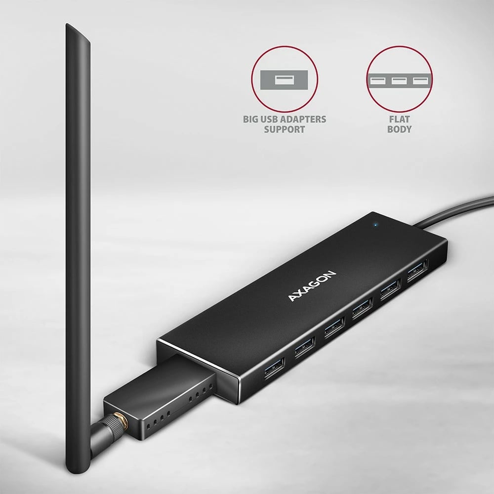 Hub USB AXAGON HUE-F7A, 7 porta, USB 3.2 Gen 1, alumini, 1m kabllo, i zi