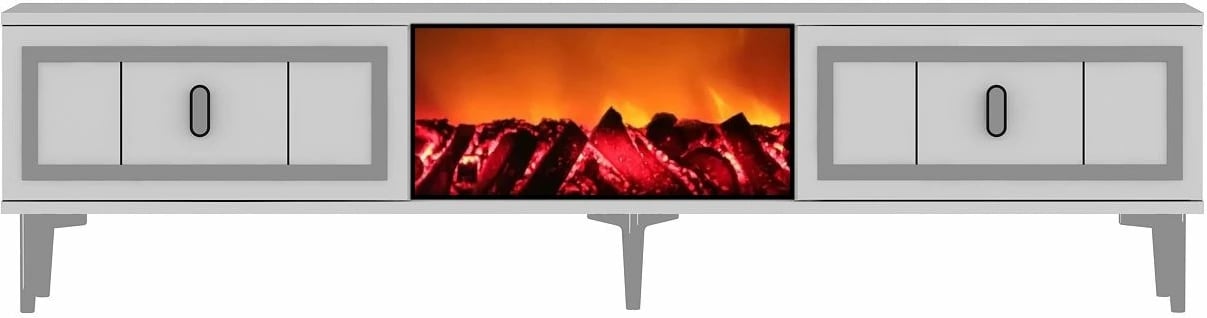 Komodë TV Skye Decor, me oxhak Orion, e bardhë, argjend