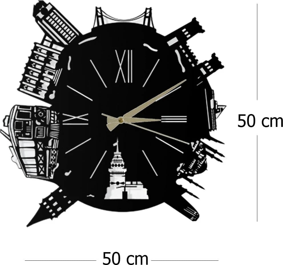 Orë muri dekorative metalike Wallity, Time In İstanbul, e zezë, 50x50cm