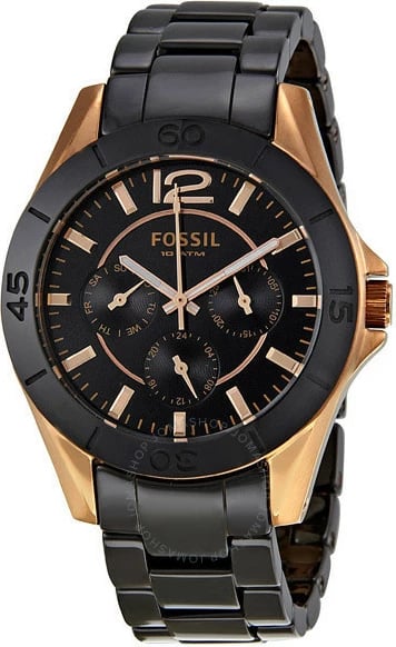 Orë dore për femra Fossil CE1007, 38 mm, e zezë/ari