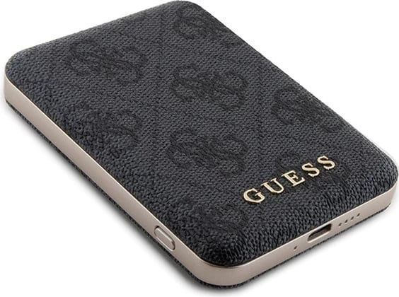 Mbështjellës Guess 4G Metal Logo me powerbank MagSafe 5000mAh për iPhone 13 Pro, Zi, Set