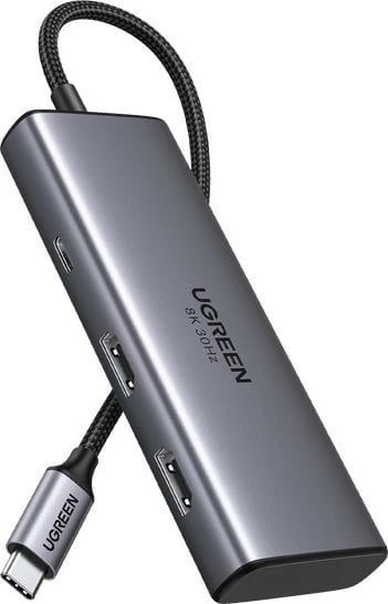 USB C Hub Ugreen Revodok 206, 6 porte, 2x HDMI, USB 3.2, 100W, argjendtë