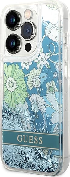 Mbështjellës Guess Flower Liquid Glitter për iPhone 14 Pro 6.1", Gjelbër