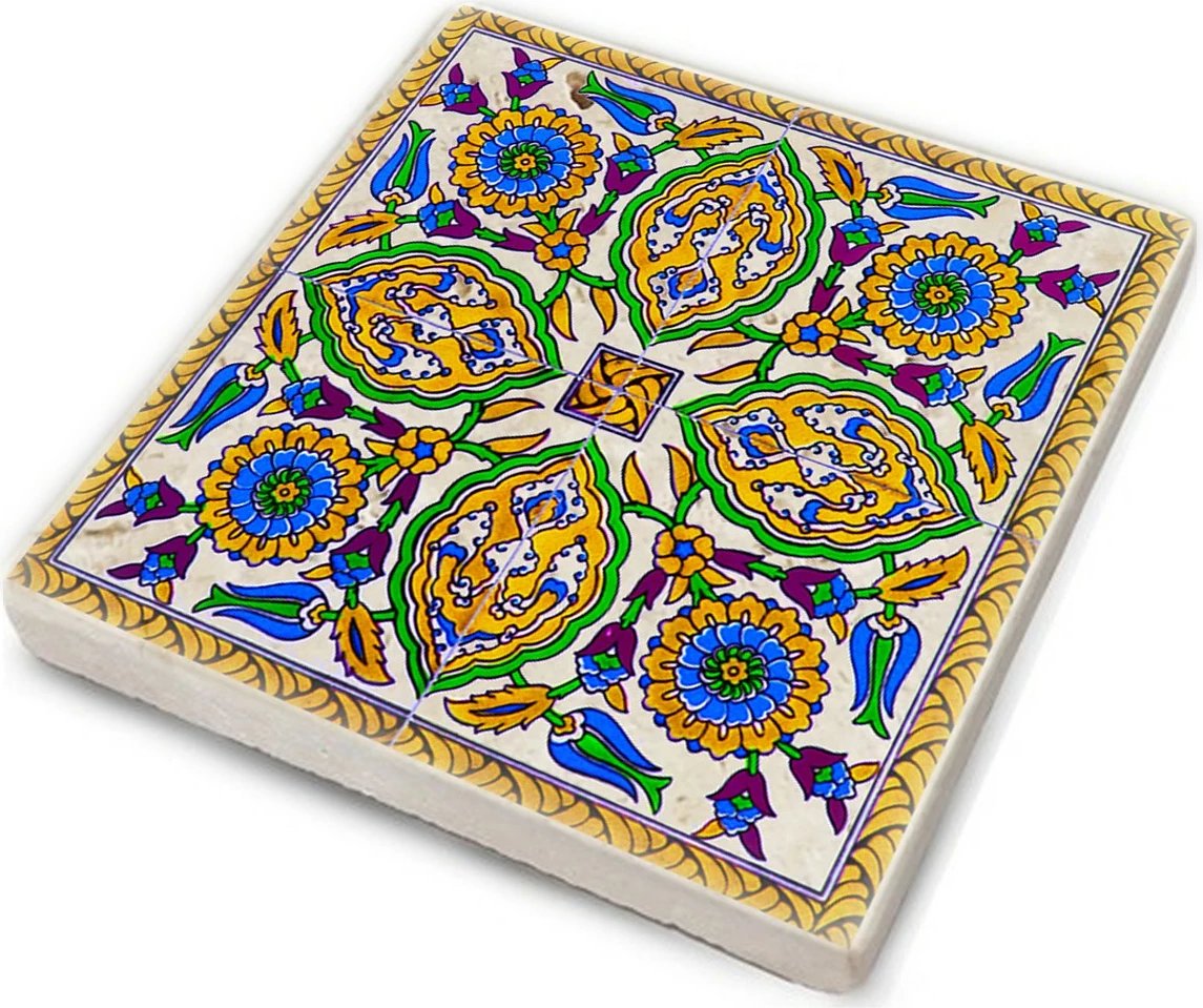 Set nënshimesh për gota, gur natyral, shumëngjyrëshe, Hermia, TAB218511644, 10x10x1cm (4 copë)