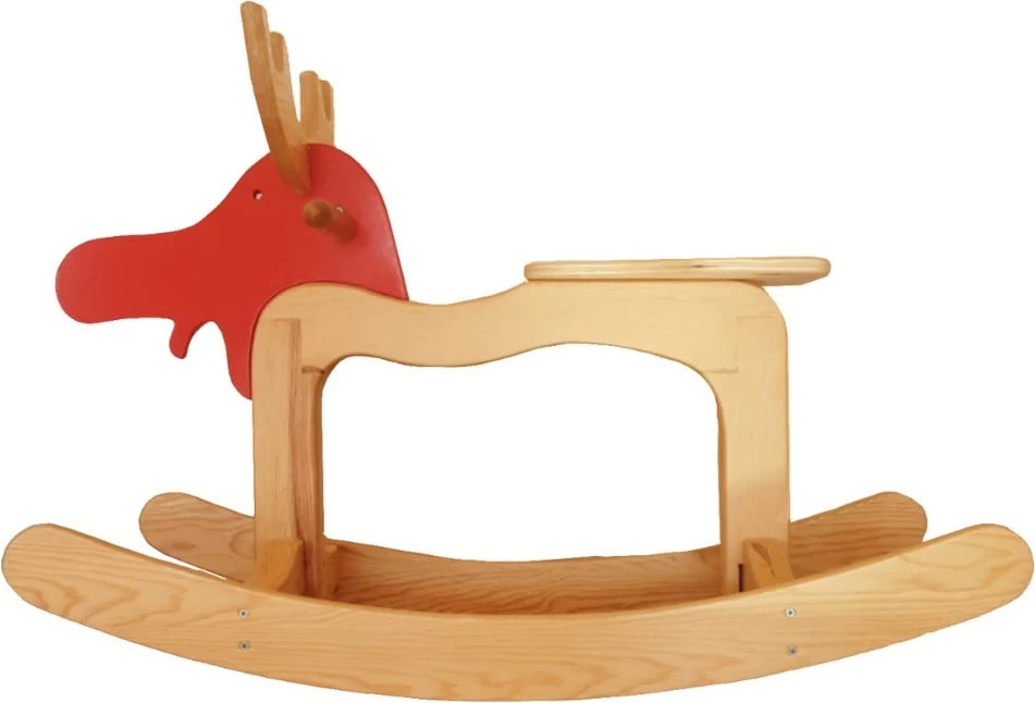 Lodër druri për fëmijë, formë dreri, ngjyrë arre dhe e kuqe, Skye Decor