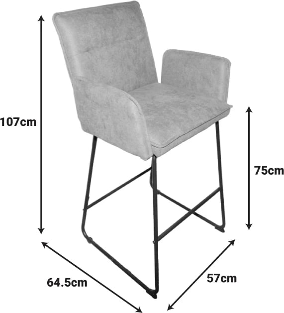 Karrige për bar Essential, set prej 4 copë, material pëlhurë e zezë, këmbë metalike të zeza, 57x64.5x107cm