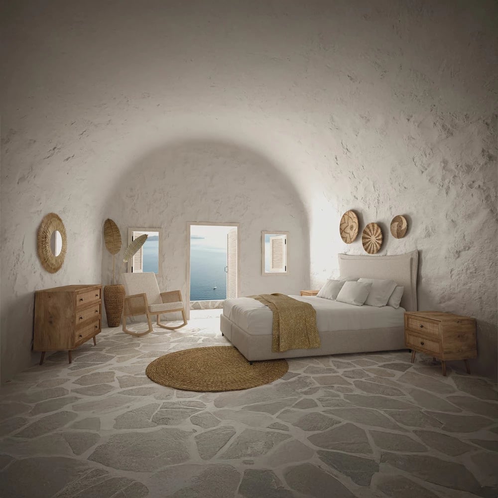 Komodë Ammos me 3 sirtarë, natyrale me ratan, 90x39x79cm