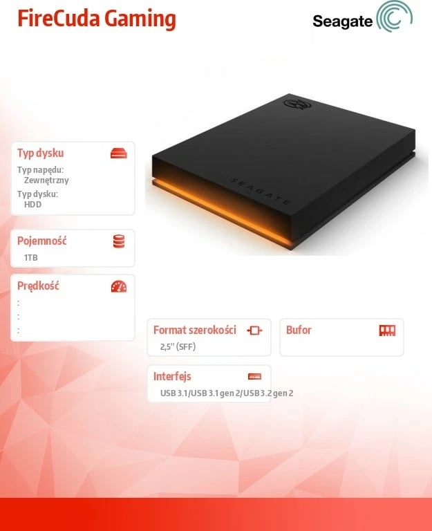 Hard disk i jashtëm Seagate FireCuda Gaming 1TB, 2.5", USB 3.2, i zi