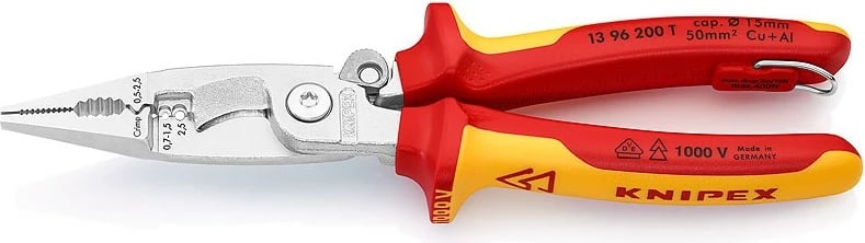 Darë Knipex 13 96 200 T, çelik, dorezë plastike, 200mm, e kuqe/e verdhë