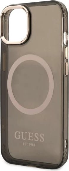 Mbështjellës Guess Gold Outline Translucent MagSafe për iPhone 13, i zi