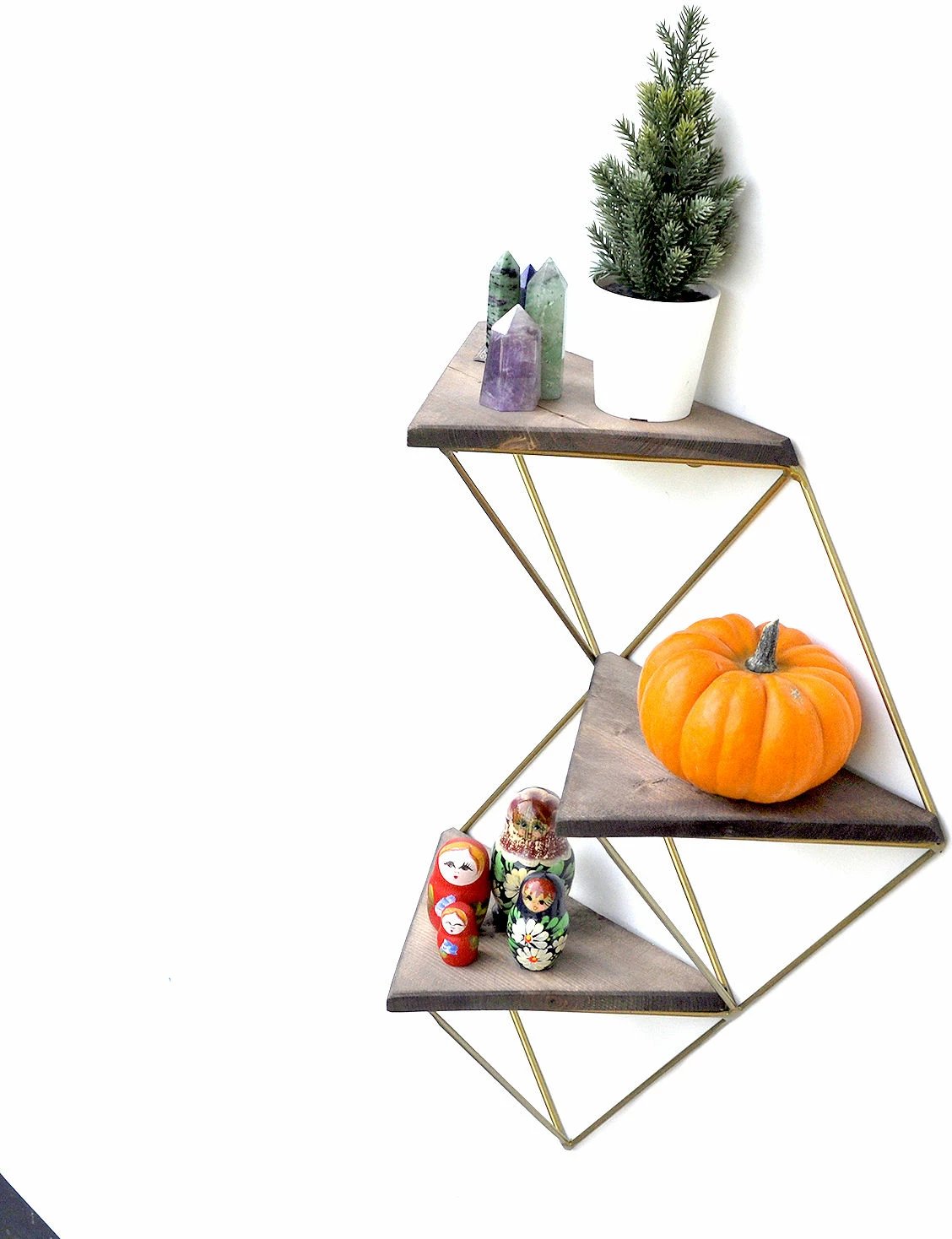 Raft dekorativ prej druri për mur, ngjyrë arre dhe ari, Hanah Home, Wr076