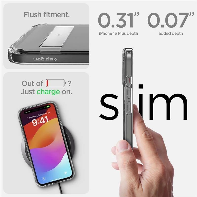 Mbështjellës Spigen Ultra Hybrid S MagSafe për iPhone 15 Plus, Transparent