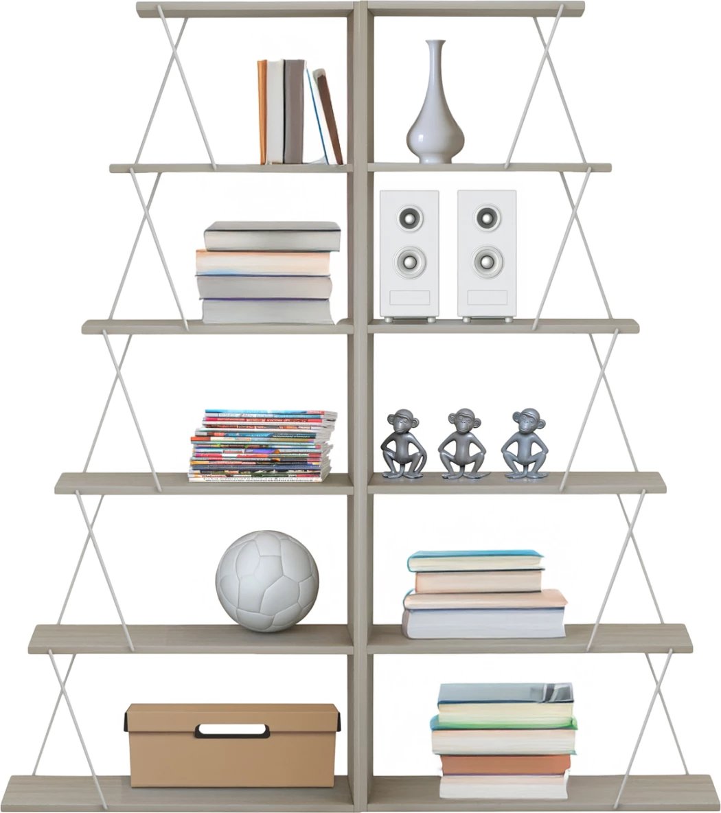 Raft librash 2 copë set, ngjyrë sonama, shufra metali të bardha, FH11772.11, 65x24x146 cm