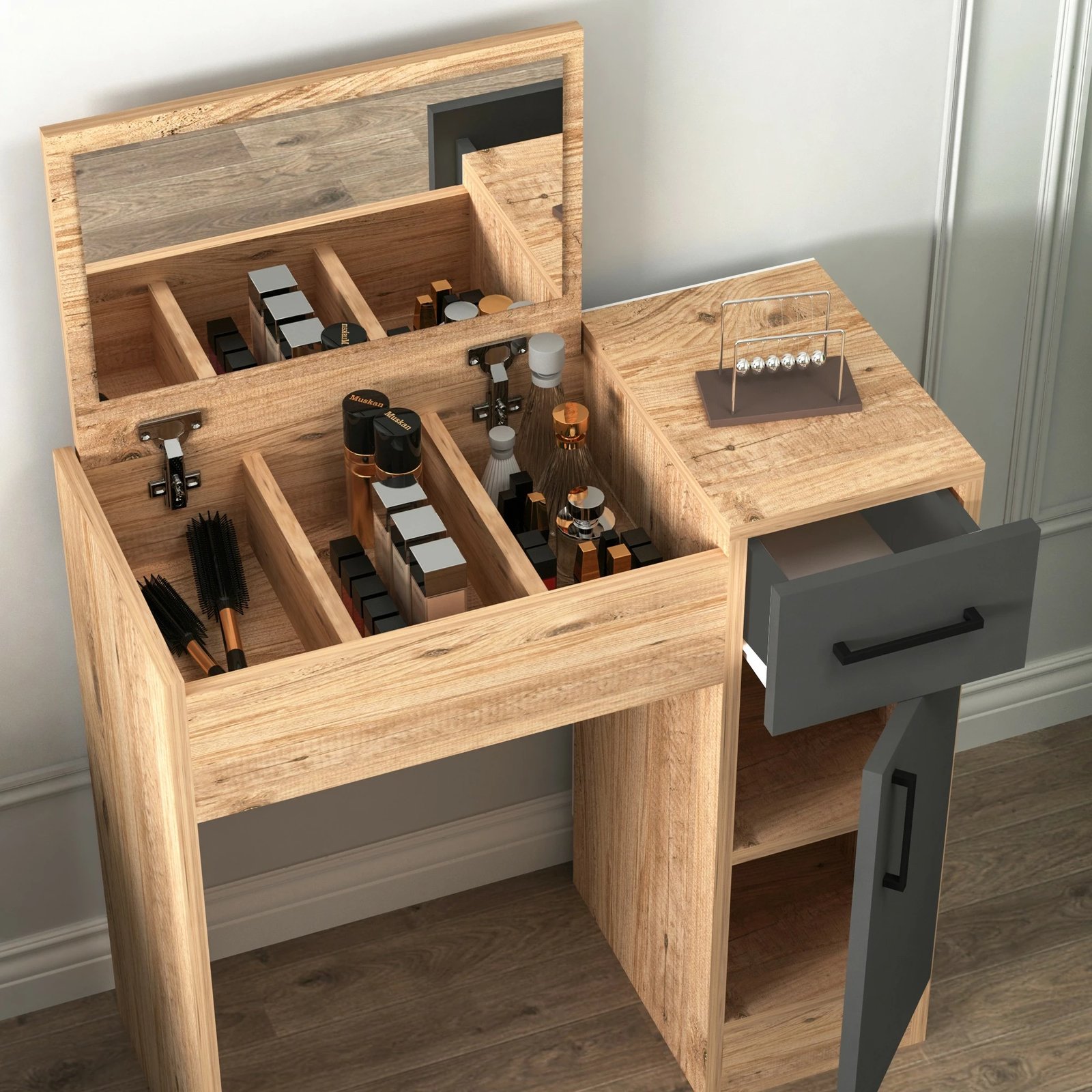 Tavolinë grimi Hanah Home, ngjyrë Atlantic Pine dhe antracit, Inci