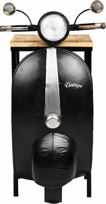 Tavolinë anësore MINI VESPA me rafte, e zezë, argjend, natyrale, 61x45x88