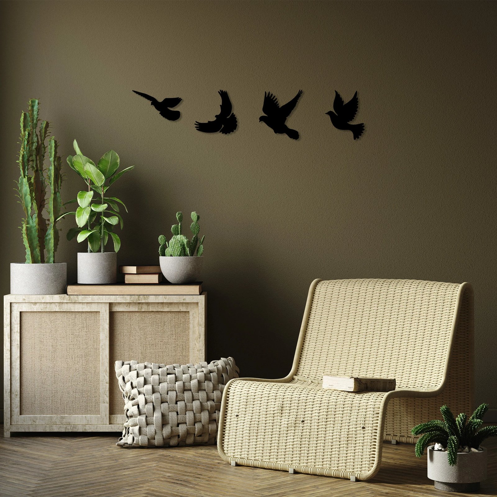 Aksesor dekorativ metalik për mur, pëllumba, Wallity, 4 copë, 293