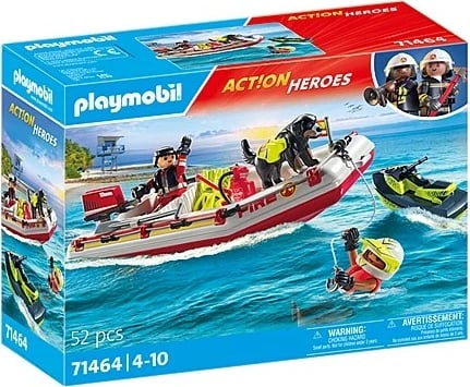 Set lodrash Playmobil Action Heroes 71464, varkë zjarrfikësash me jet ski, 52 pjesë