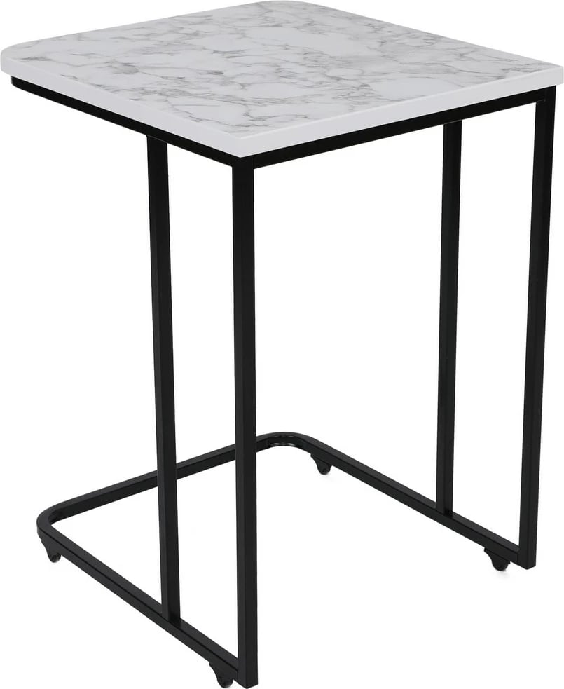 Set tavolinash ndihmëse të mbivendosura, 3 copë, Hanah Home, metal, sipërfaqe MDF, e bardhë/zezë, 9404