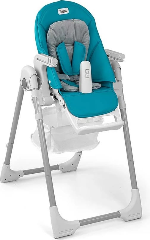 Karrige e lartë bebe, Milly Mally, Bueno, 6–36 muaj, rregullim lartësie 7 nivele, shpinore 5 pozicione, rripa 5‑pikësh, palosje kompakte, deri 15 kg, blu