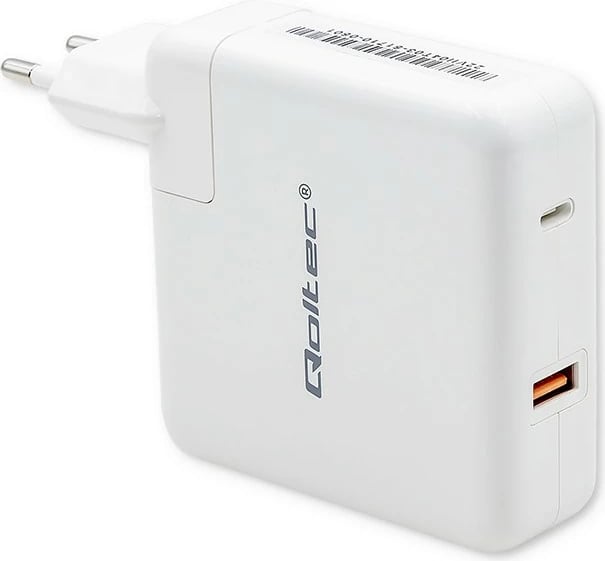 Karikues murit Qoltec GaN FAST 108W, 2 dalje USB/USB-C, i bardhë
