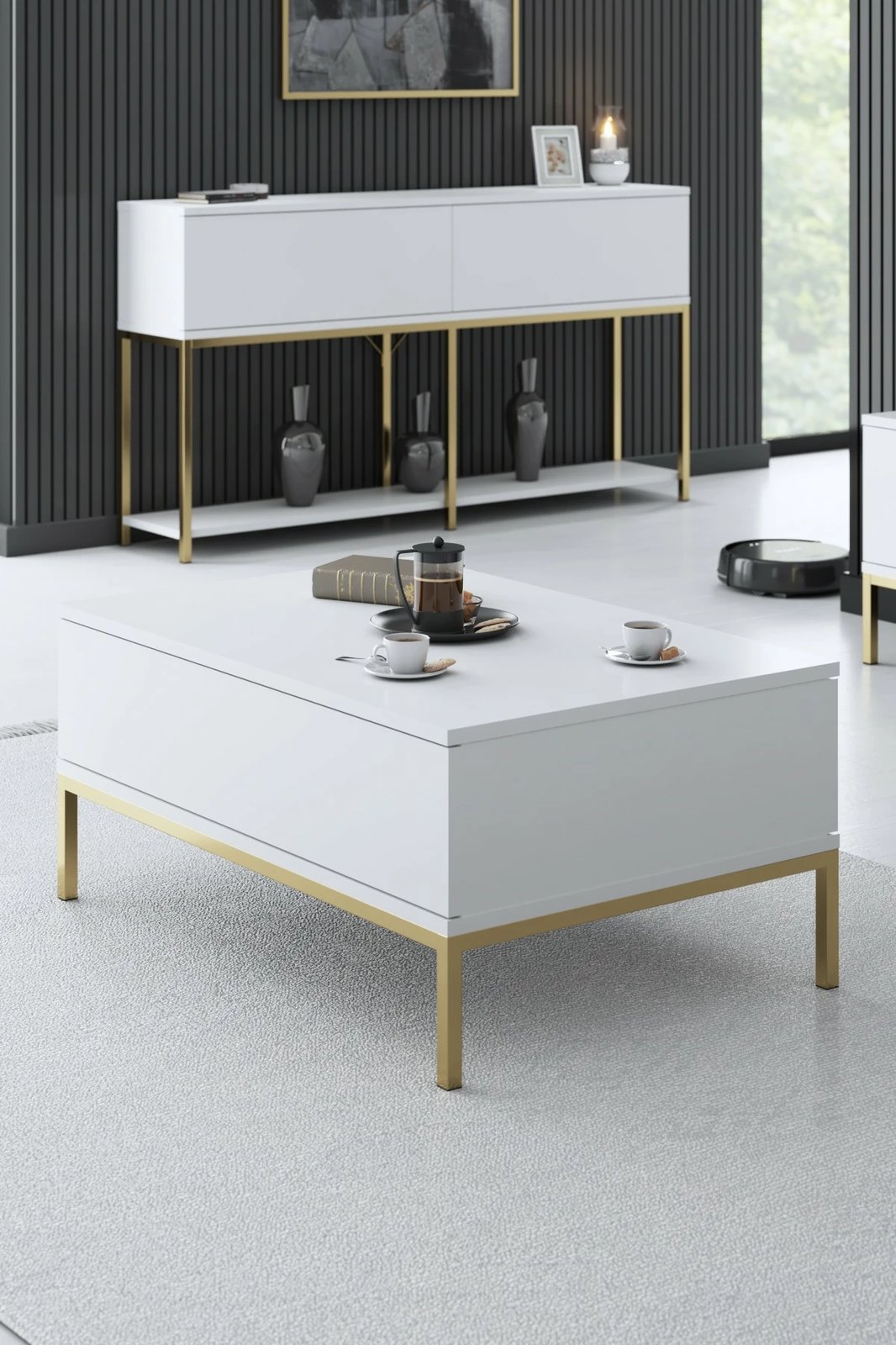 Set mobiljesh për dhomë dite, Hanah Home Lord, e bardhë dhe ari Set mobiljesh për dhomë dite, Hanah Home Lord, e bardhë dhe ari