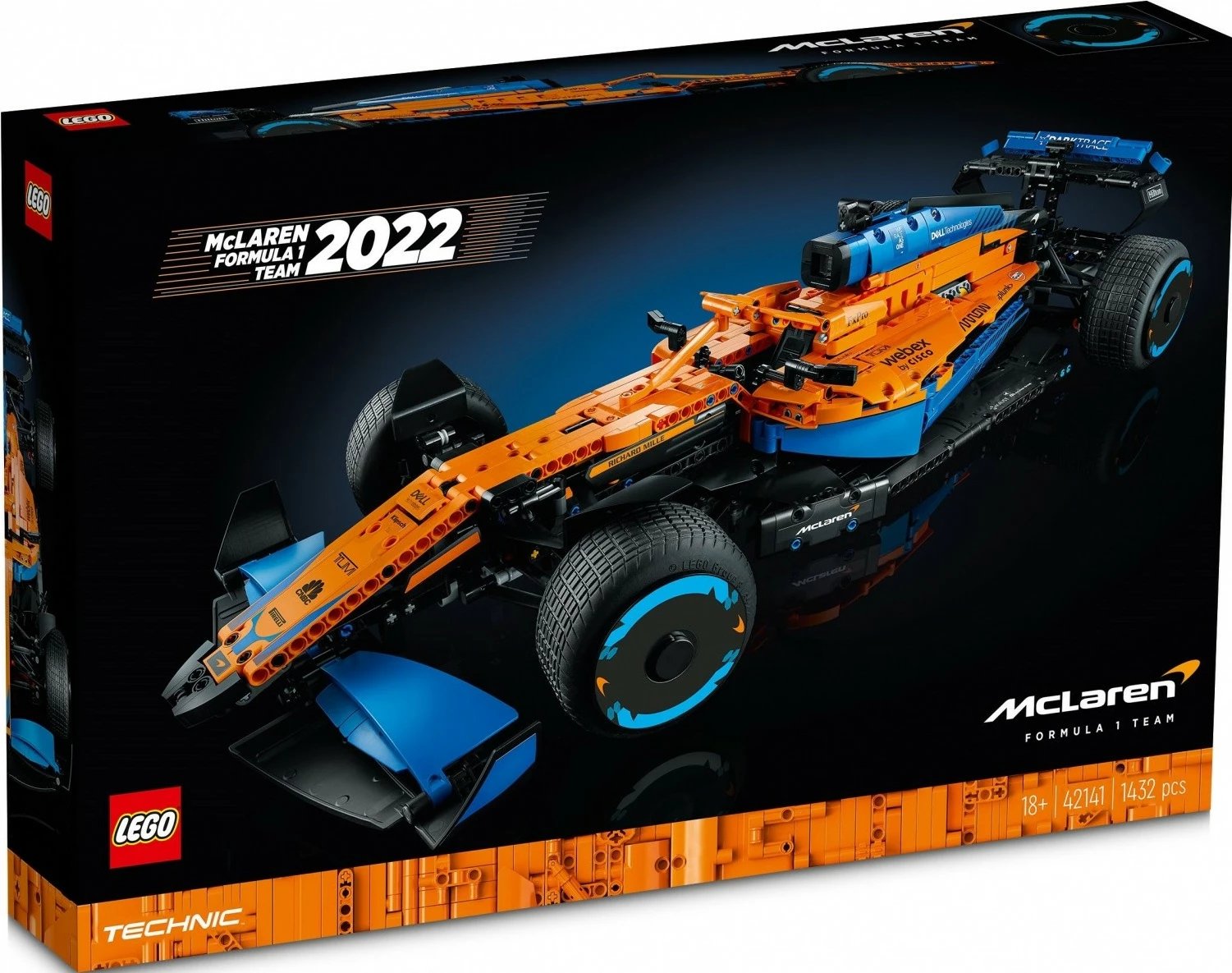 Set ndërtimi LEGO Technic McLaren Formula 1 Racing Car 42141, 1432 pjesë, portokalli/blu