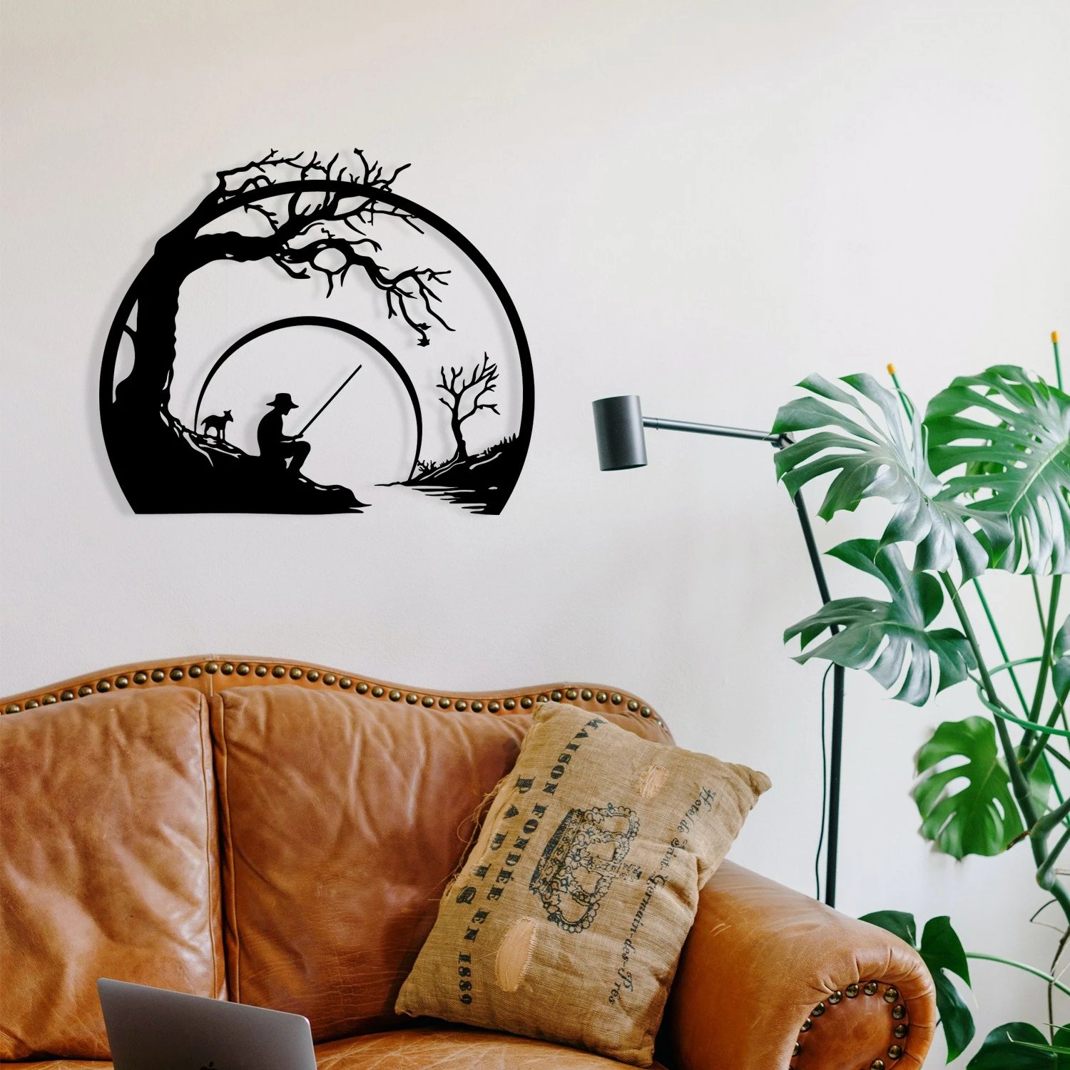 Aksesor dekorativ metalik për mur, Wallity, Bienvenidos, ngjyrë e zezë, 54x45.5cm