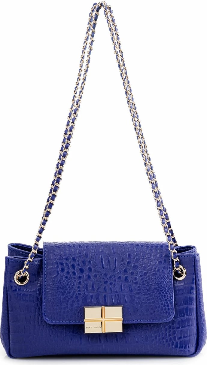 Çantë shpatull për femra, ngjyrë sax blue, teksturë krokodili, Vince Camuto Siena