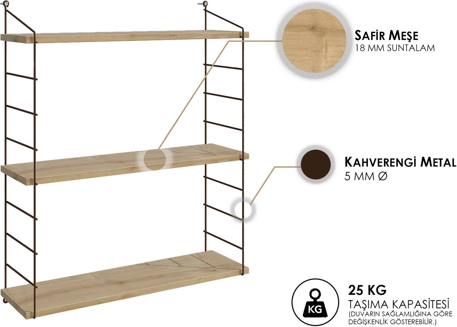 Raft muri Armoni 3'lu, ngjyrë lisi