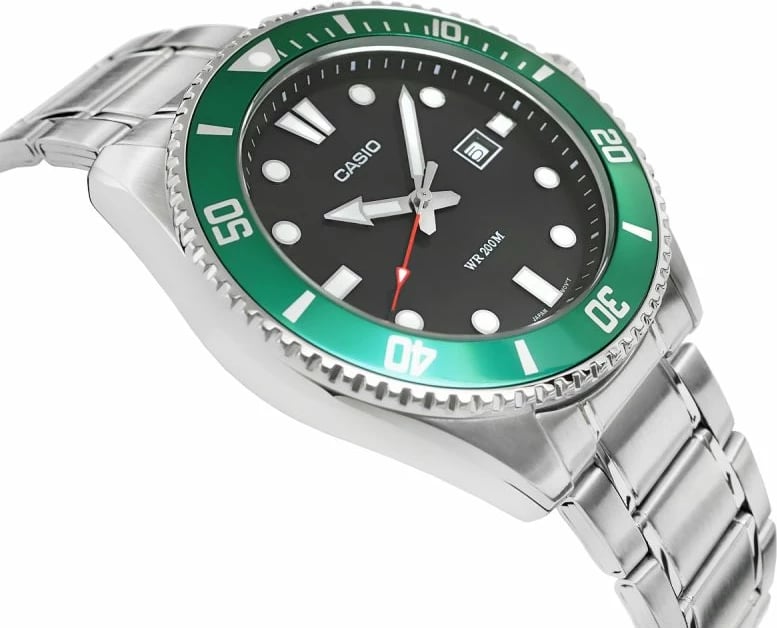 Orë dore për meshkuj Casio, argjendtë-jeshile