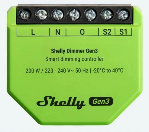 Dimmer Shelly Dimmer Gen3, wireless, kontroll me aplikacion, për LED, zi/lime Dimmer Shelly Dimmer Gen3, wireless, kontroll me aplikacion, për LED, zi/lime