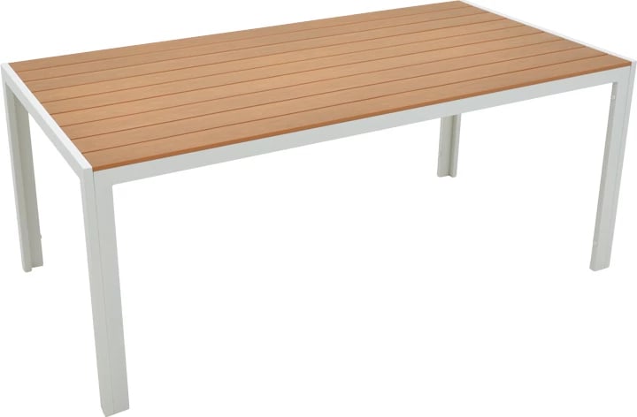 Tavolinë me karrige Nares-Pino B set prej 7 copash,, alumin dhe dru, ngjyrë natyrale, 180x90x72.5cm