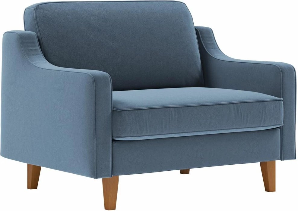 Divan dy-vendësh Robin, ngjyrë blu oqeani, këmbë druri arre