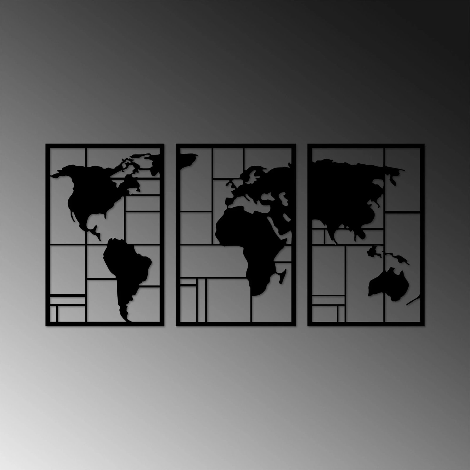 Aksesor dekorativ muri prej metali, hartë bote, 3 pjesë